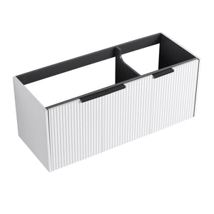 English Elm 48" Floating Bathroom Vanity with Wavy Panels, 3 Soft-Close Doors, Plywood Build & Dual Handles White W999P251812