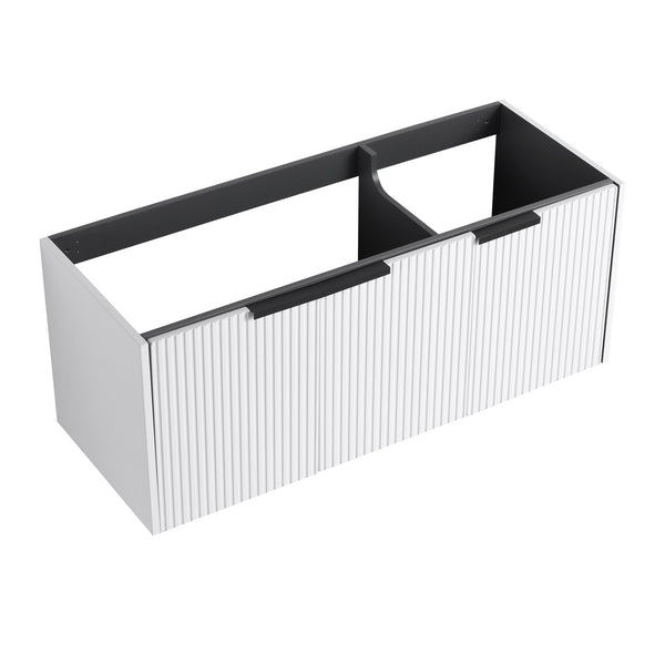 English Elm 48" Floating Bathroom Vanity with Wavy Panels, 3 Soft-Close Doors, Plywood Build & Dual Handles White W999P251812