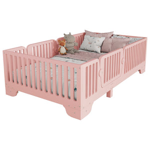 English Elm Twin Montessori Floor Bed with Safety Rails Hinged Door and Plywood Slats for Kids Pink W2593P381410