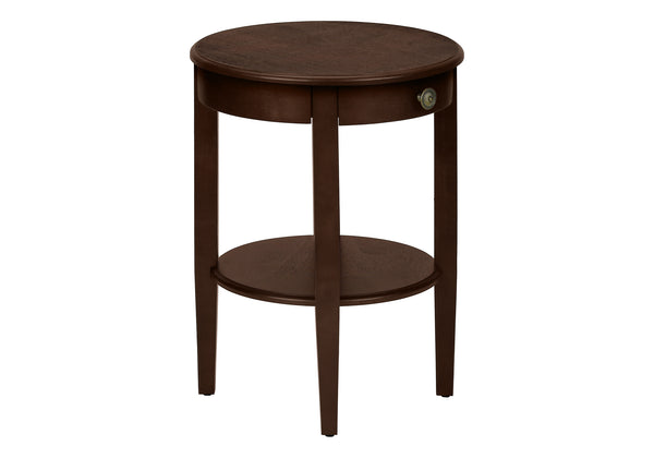 English Elm Accent 2-Tier Accent Table with Drawer and Shelf – Compact Round End or Nightstand with Knob Storage, Space-Saving Design and Easy Assembly Espresso 25 L x 24 W x 8 H B2710P219482