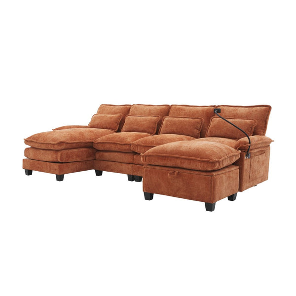 English Elm United We Win 106" U-Shaped Sectional Sofa - Comfy Chenille Couch With Usb Ports, Storage Ottoman & Pillows W1568S00234-GIGA