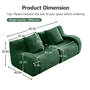 English Elm Soft Teddy Fabric Boneless Sofa with Plush Curved Arms, No Assembly, High-Density Comfort, Anti-Slip Stability Green W714P357241