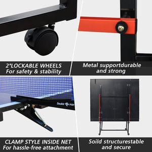 English Elm Double Fish Regulation 9 Foot Mdf Folding Table Tennis with Paddles Balls and Net W3087P250963