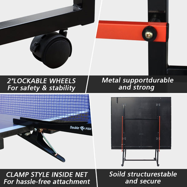 English Elm Double Fish Regulation 9 Foot Mdf Folding Table Tennis with Paddles Balls and Net W3087P250963