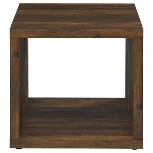 English Elm Flint Dark Pine Square End Table with Durable Melamine Finish, Modern Cubic Design for Living Spaces B062P299835