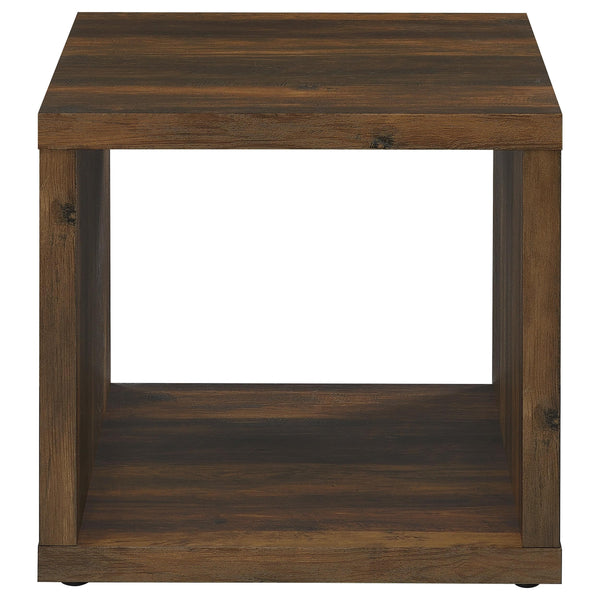 English Elm Flint Dark Pine Square End Table with Durable Melamine Finish, Modern Cubic Design for Living Spaces B062P299835