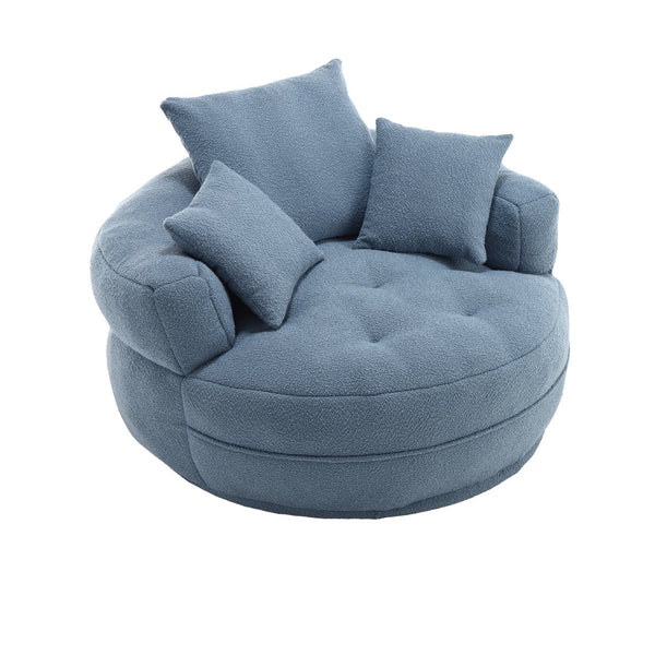 English Elm COOLMORE Chenille Sponge circular sleeper chair with removable washable cover, plush pillows & space-saving design Light Blue W1539P312253