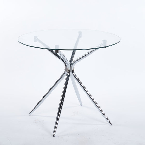 English Elm Dining Table With Tempered Glass Top & Chrome Legs – Modern Space-Saving Design For Stylish Homes W234P351122
