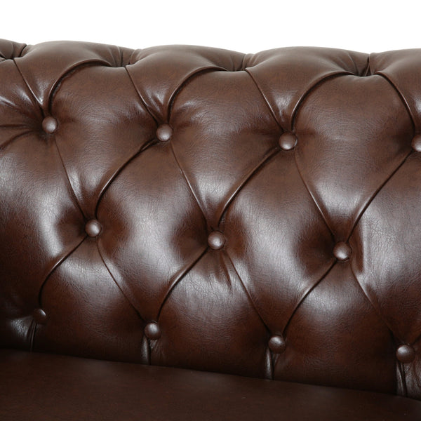 English Elm Christopher Knight Home® - CLUB Club Chair Chesterfield-Inspired Tufted PU Upholstery with Nailhead Trim, Scrolled Arms, Turned Legs Dark Brown 39.25 L x 34.25 W x 25 H 72069.00
