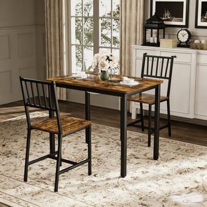 English Elm Dining Table Set 3 Piece Industrial Steel Frame with Melamine Top for Kitchen Nook Rustic Brown W1162P424861