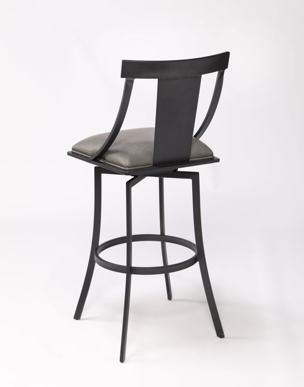 English Elm Inora Matte Black 30" Barstool with Vintage Gray Faux Leather, Padded Tall Back, Durable Metal Frame B2736P354379