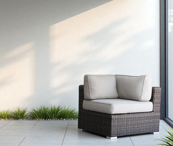 English Elm Minnesota Wicker Sectional Corner Chair - Cozy, Weather-Resistant Outdoor Seating With Plush Cushions B120P233845