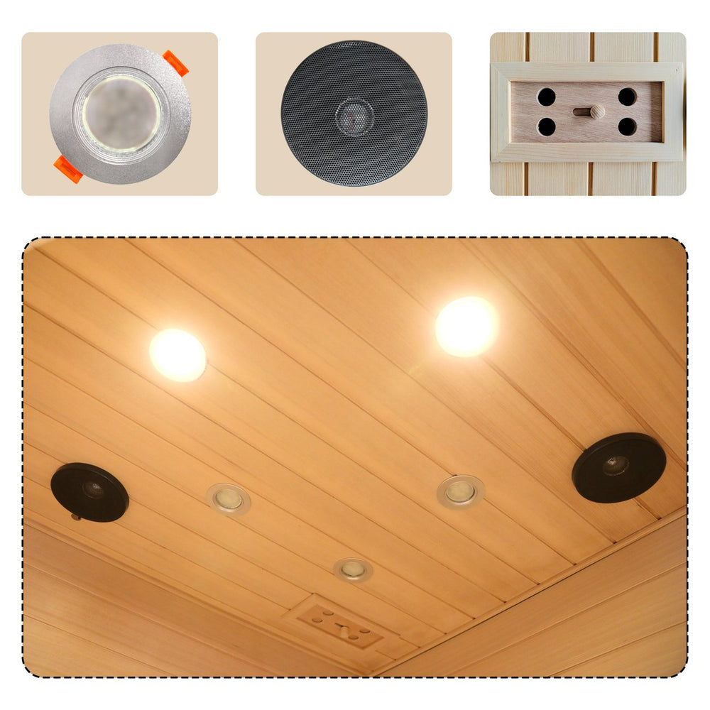 English Elm Low Emf Indoor Corner Sauna For Two – Premium Hemlock, Far-Infrared Heating, Bluetooth, Touch Control W1149S00004