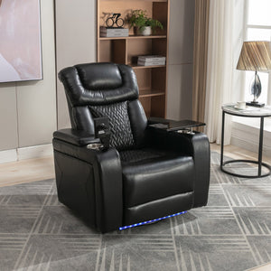 English Elm 270 270 Degree Swivel PU Leather Power Recliner Chair with Tray Table, Cup & Phone Holders, USB Port, Hidden Storage, Infinite Positions for Home Theater Black N719S001190B