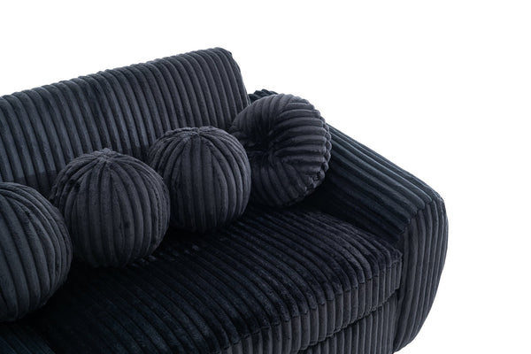 English Elm Modern Black Corduroy Sofa Couch - Stylish 84" Sectional Love Seat For Living Rooms & Home Offices W2363S00075