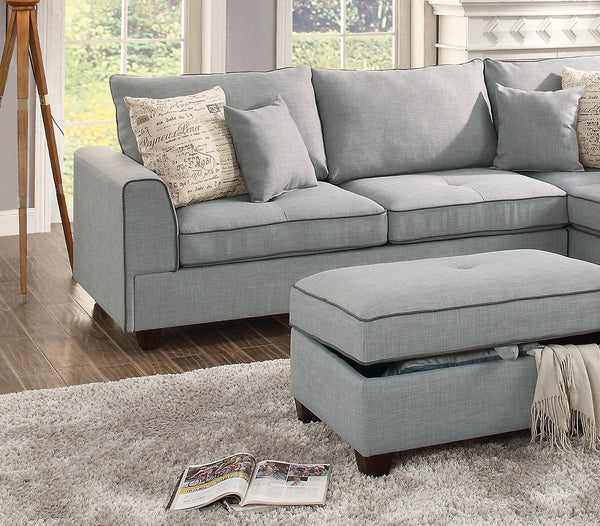 English Elm Beautiful 3-pcs Sectional Sofa with Reversible Chaise and Storage Ottoman Plush Summer Hues Comfort LIGHT GREY 76 L x 35 W x 16 H B011S01055