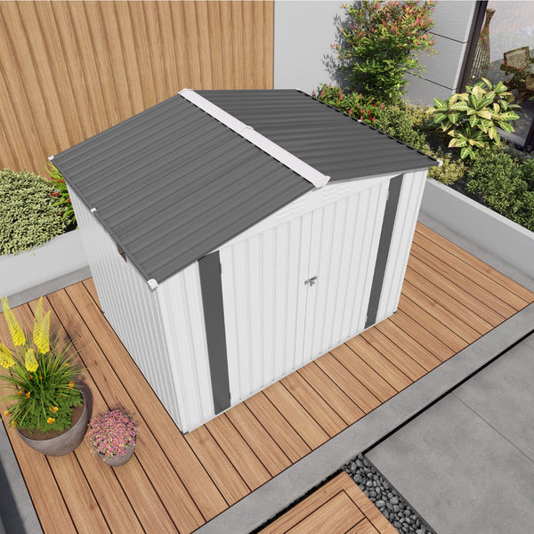 English Elm 8x6 Ft Galvanized Steel Outdoor Storage Shed with Pitched Roof Window and Lockable Door W3213P309388