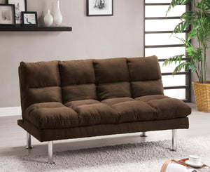 English Elm Contemporary Microfiber Futon Sofa Converts to Bed with Chrome Legs, Compact Space-Saving Design, Durable Upholstery Dark Brown 40 L x 67 W x 9 H B2741P363835