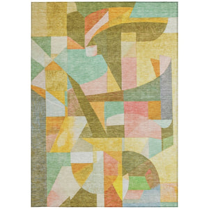 HomeRoots 5' X 8' Abstract Area Rug in Wheat, Orange, Green & Ivory - Durable, Washable for Indoor & Outdoor Use 620000