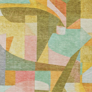 HomeRoots 8' X 10' Washable Indoor Outdoor Area Rug in Wheat, Orange, Green & Ivory - Modern Abstract Design 620002