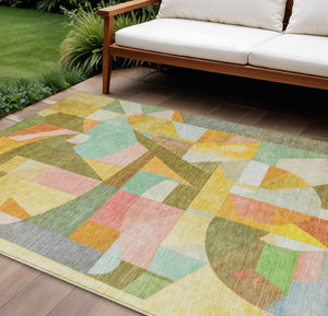 HomeRoots 9' Contemporary Abstract Area Rug in Wheat, Orange, Green & Ivory - Durable, Washable & Versatile! 620003