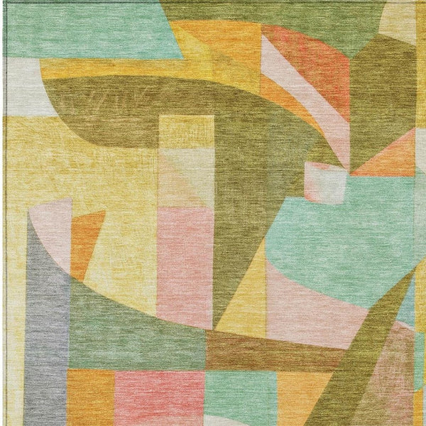 HomeRoots 9' Contemporary Abstract Area Rug in Wheat, Orange, Green & Ivory - Durable, Washable & Versatile! 620003