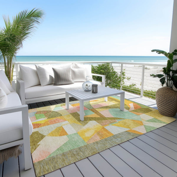 HomeRoots 9' Contemporary Abstract Area Rug in Wheat, Orange, Green & Ivory - Durable, Washable & Versatile! 620003