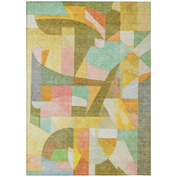 HomeRoots 9' Contemporary Abstract Area Rug in Wheat, Orange, Green & Ivory - Durable, Washable & Versatile! 620003
