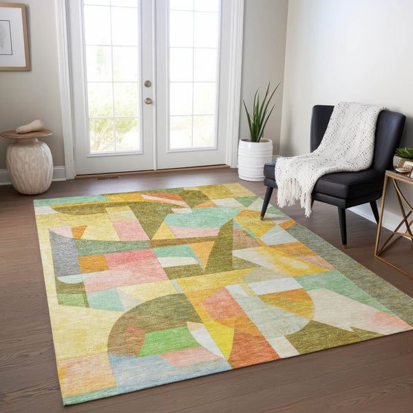HomeRoots 9' Contemporary Abstract Area Rug in Wheat, Orange, Green & Ivory - Durable, Washable & Versatile! 620003