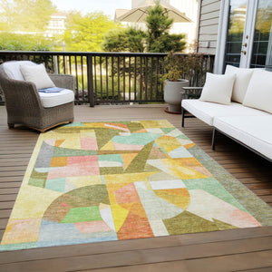 HomeRoots 9' Contemporary Abstract Area Rug in Wheat, Orange, Green & Ivory - Durable, Washable & Versatile! 620003