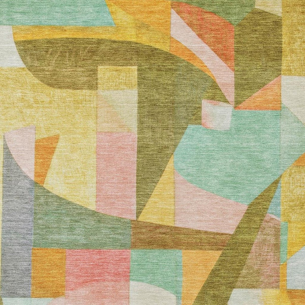 HomeRoots 10' Abstract Washable Area Rug in Wheat, Orange, Green & Ivory - Durable Indoor/Outdoor Style! 620004