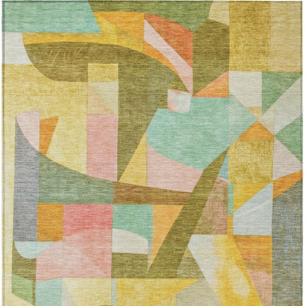 HomeRoots 10' Abstract Washable Area Rug in Wheat, Orange, Green & Ivory - Durable Indoor/Outdoor Style! 620004
