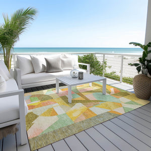 HomeRoots 10' Abstract Washable Area Rug in Wheat, Orange, Green & Ivory - Durable Indoor/Outdoor Style! 620004