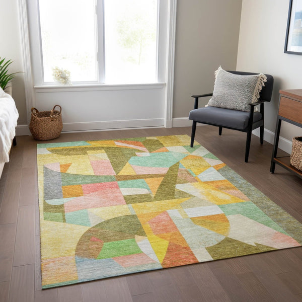 HomeRoots 10' Abstract Washable Area Rug in Wheat, Orange, Green & Ivory - Durable Indoor/Outdoor Style! 620004