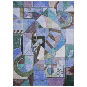 HomeRoots 5' Vibrant Abstract Washable Area Rug in Green, Blue, Purple & Black for Indoor/Outdoor Use 620024