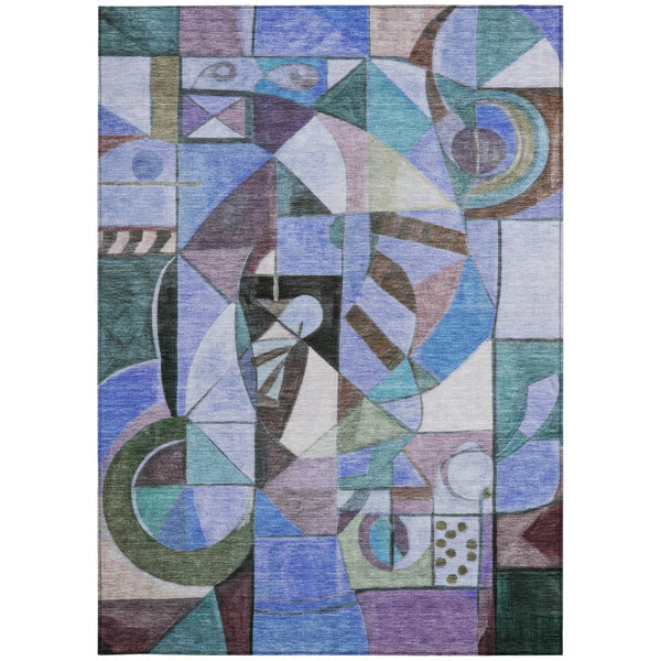 HomeRoots 5' Vibrant Abstract Washable Area Rug in Green, Blue, Purple & Black for Indoor/Outdoor Use 620024