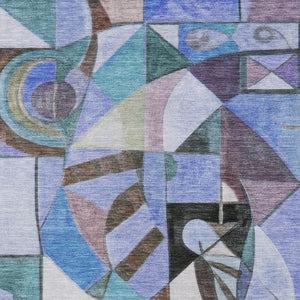 HomeRoots 5' Vibrant Abstract Washable Area Rug in Green, Blue, Purple & Black for Indoor/Outdoor Use 620024