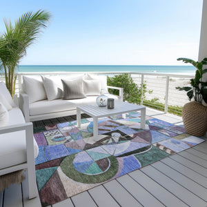 HomeRoots 5' Vibrant Abstract Washable Area Rug in Green, Blue, Purple & Black for Indoor/Outdoor Use 620024