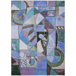 HomeRoots 5' Vibrant Abstract Washable Area Rug in Green, Blue, Purple & Black for Indoor/Outdoor Use 620024