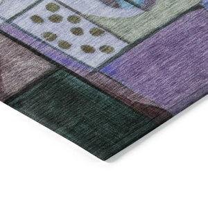HomeRoots 5' Vibrant Abstract Washable Area Rug in Green, Blue, Purple & Black for Indoor/Outdoor Use 620024
