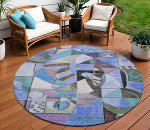 HomeRoots 8' Vibrant Round Abstract Area Rug - Washable, Durable, Stylish for Indoor & Outdoor Spaces! 620025