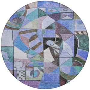 HomeRoots 8' Vibrant Round Abstract Area Rug - Washable, Durable, Stylish for Indoor & Outdoor Spaces! 620025