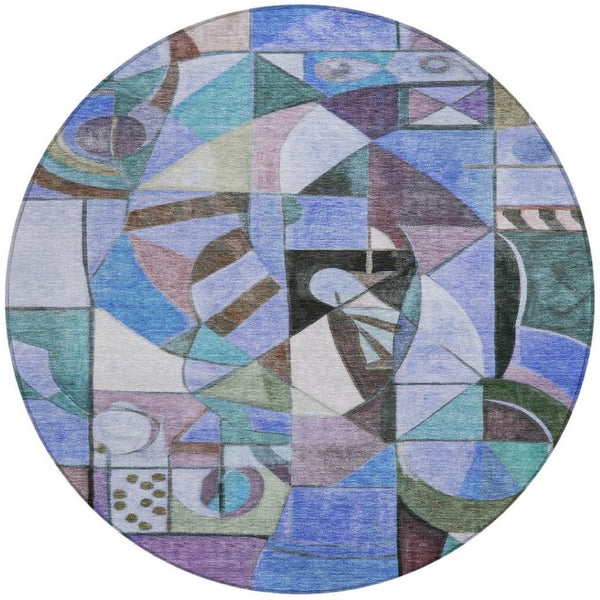 HomeRoots 8' Vibrant Round Abstract Area Rug - Washable, Durable, Stylish for Indoor & Outdoor Spaces! 620025