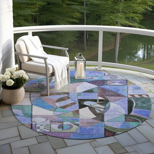 HomeRoots 8' Vibrant Round Abstract Area Rug - Washable, Durable, Stylish for Indoor & Outdoor Spaces! 620025