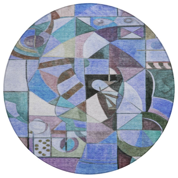HomeRoots 8' Vibrant Round Abstract Area Rug - Washable, Durable, Stylish for Indoor & Outdoor Spaces! 620025