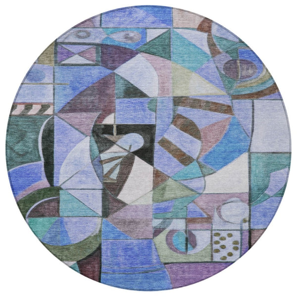 HomeRoots 8' Vibrant Round Abstract Area Rug - Washable, Durable, Stylish for Indoor & Outdoor Spaces! 620025