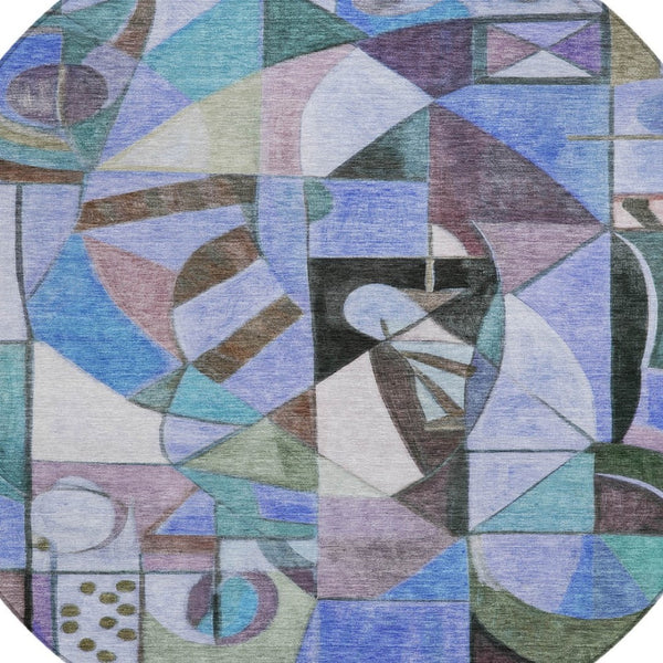 HomeRoots 8' Vibrant Round Abstract Area Rug - Washable, Durable, Stylish for Indoor & Outdoor Spaces! 620025