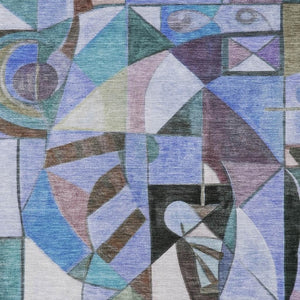 HomeRoots 8' Contemporary Abstract Washable Area Rug in Green, Blue, Purple & Black for Indoor/Outdoor Use 620026