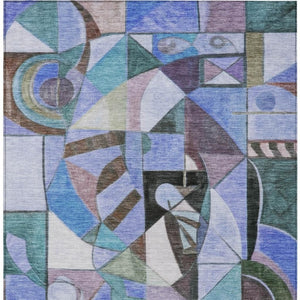 HomeRoots 9' Vibrant Abstract Area Rug in Green, Blue, Purple & Black - Washable, Durable for Indoors & Outdoors 620027