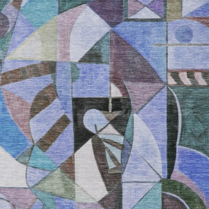 HomeRoots 10' Washable Indoor Outdoor Area Rug - Bold Abstract Design in Green, Blue, Purple & Black Colors 620028